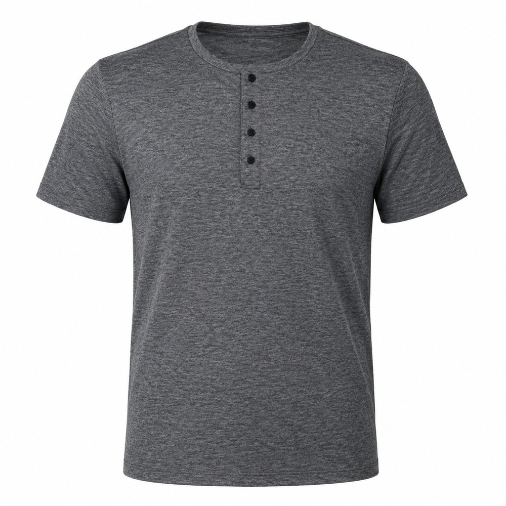Marc Anthony Henley Shirt Mens Large Gray Short Sleeve Snap Button Luxury Coast